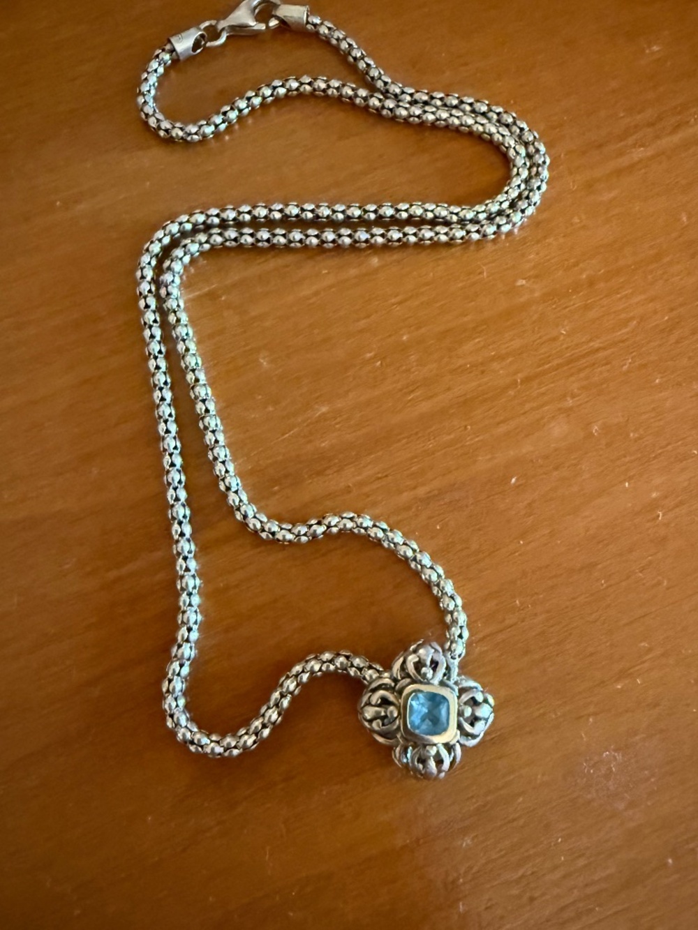 Silver Pendant Necklace with Sparkly Blue Stone - Picture 6 of 6